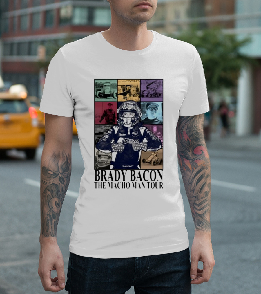 Brady Bacon Racing Iconography Collage The Macho Man Tour T-Shirt
