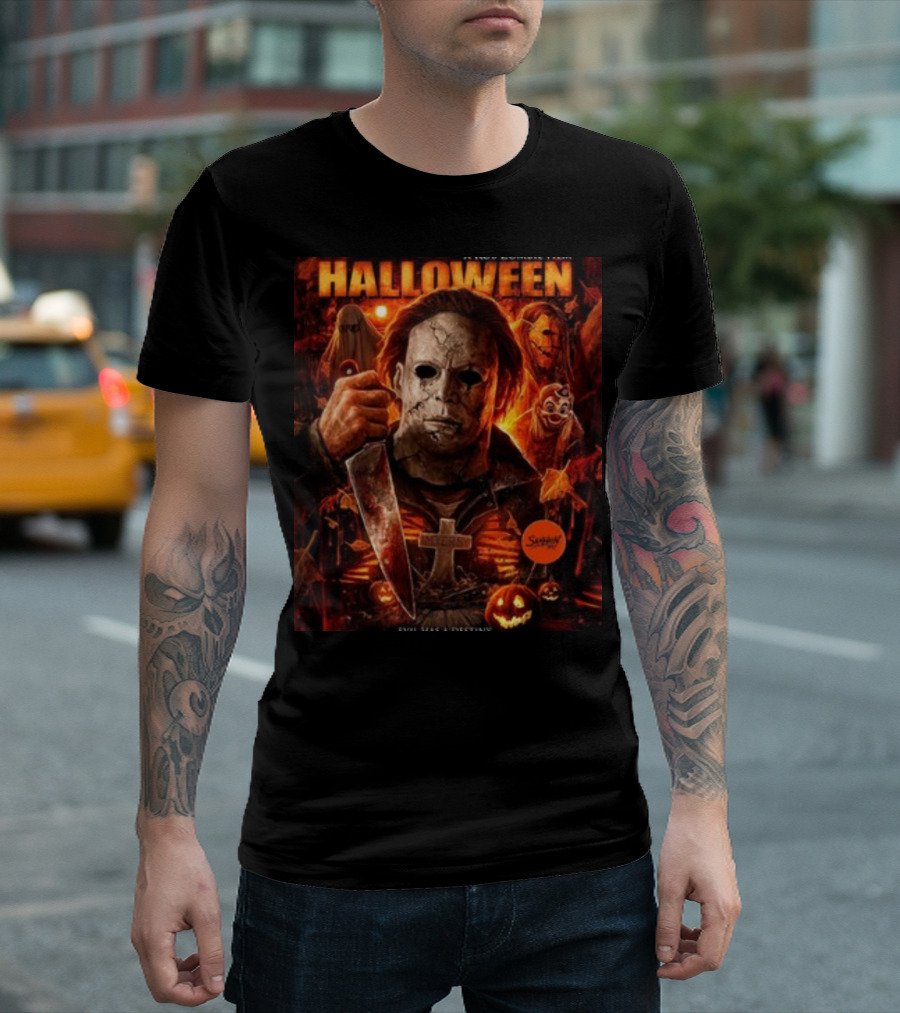 Rob Zombie's Halloween Evil Has A Destiny Michael Myers Mask Knife Horror Scene T-Shirt