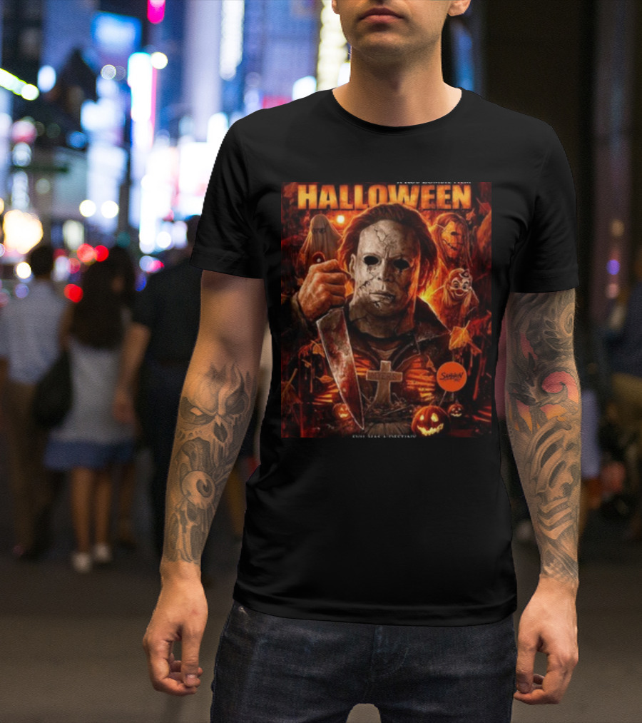 Rob Zombie's Halloween Evil Has A Destiny Michael Myers Mask Knife Horror Scene T-Shirt