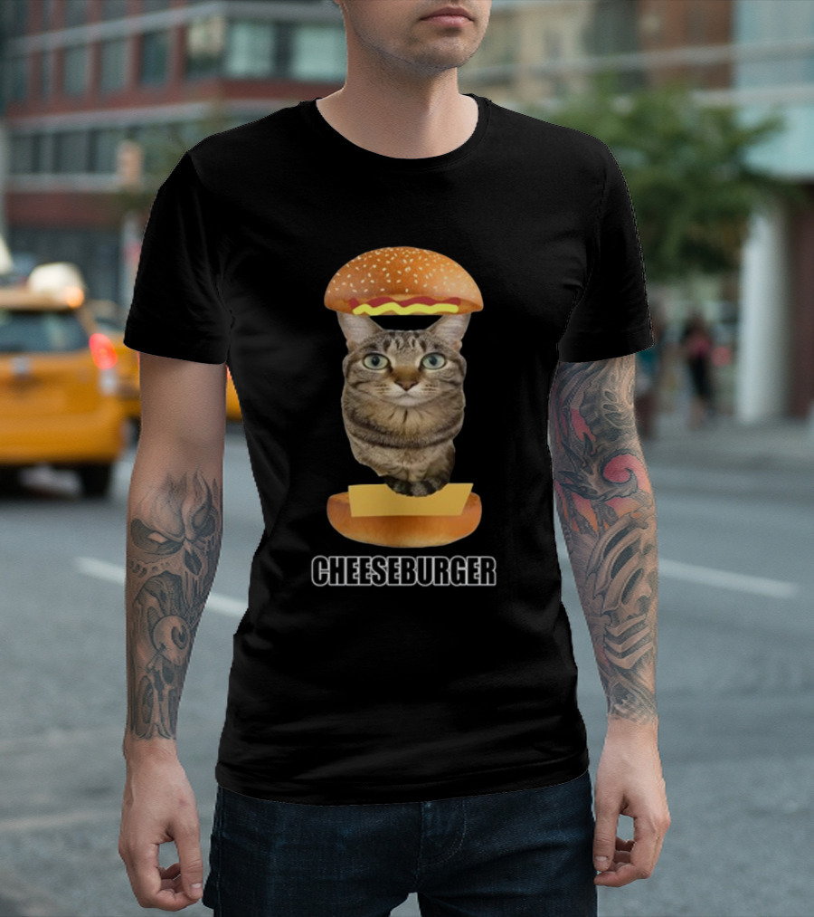 Goofyahhtees Cat Cheeseburger Humor T-Shirt
