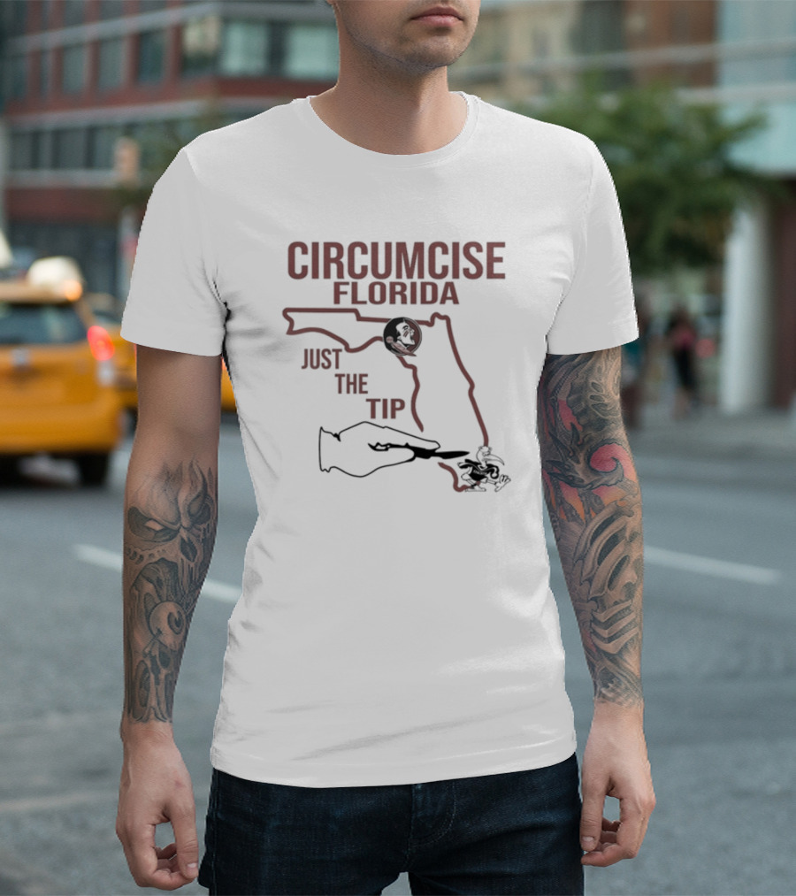 Circumcise Florida Just The Tip Map Outline and College Mascots T-Shirt