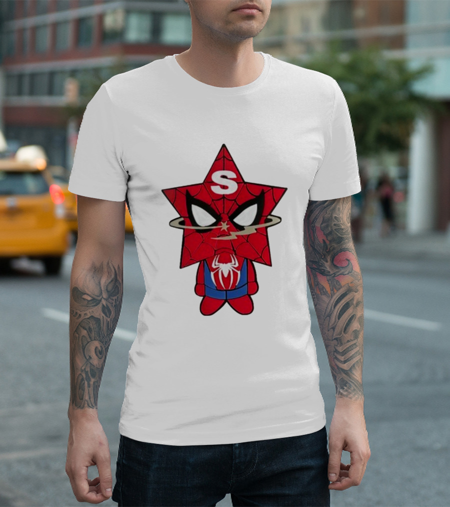 Star Character With Superhero Web Icon And Red Suit T-Shirt