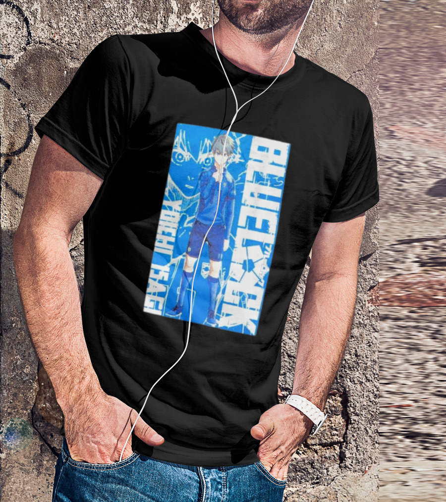 Blue Lock Isagi Yoichi Anime Soccer Character Bold Blue T-Shirt