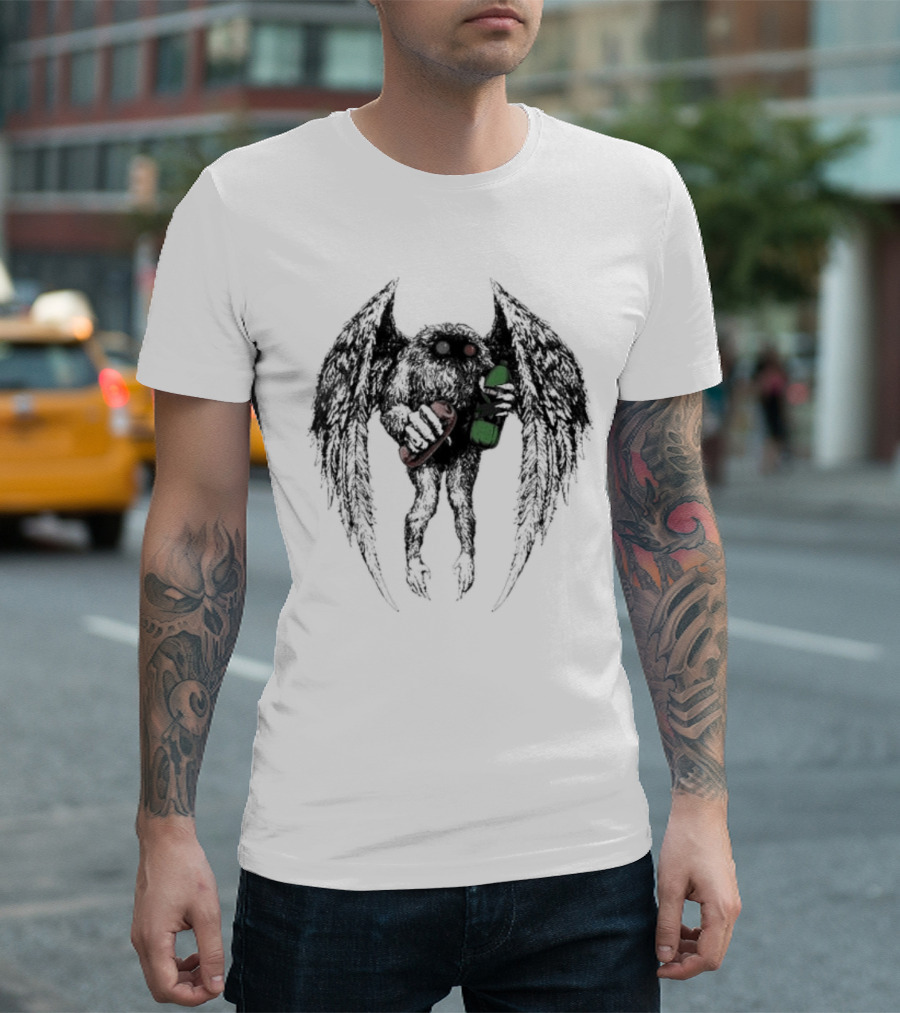 The Appalachian Guardian Llama Monster Holding Skateboard and Green Bottle T-Shirt