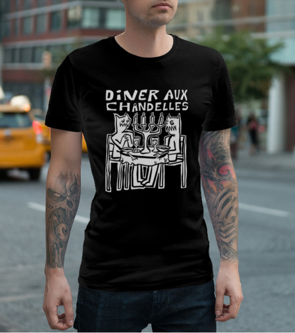 Iskream5 Diner Aux Chandelles Candlelit Dinner With Cat Creatures T-Shirt