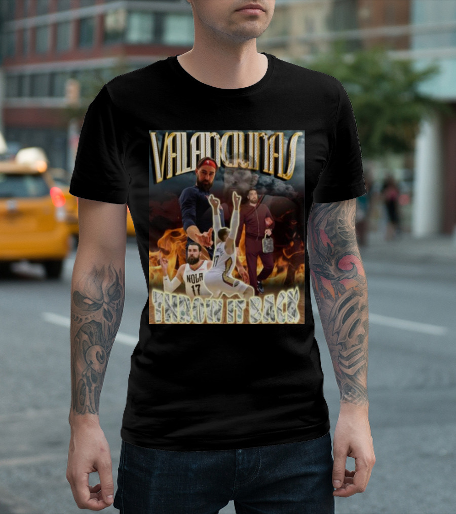 Valanciunas Throw It Back NOLA 17 Basketball Flames T-Shirt