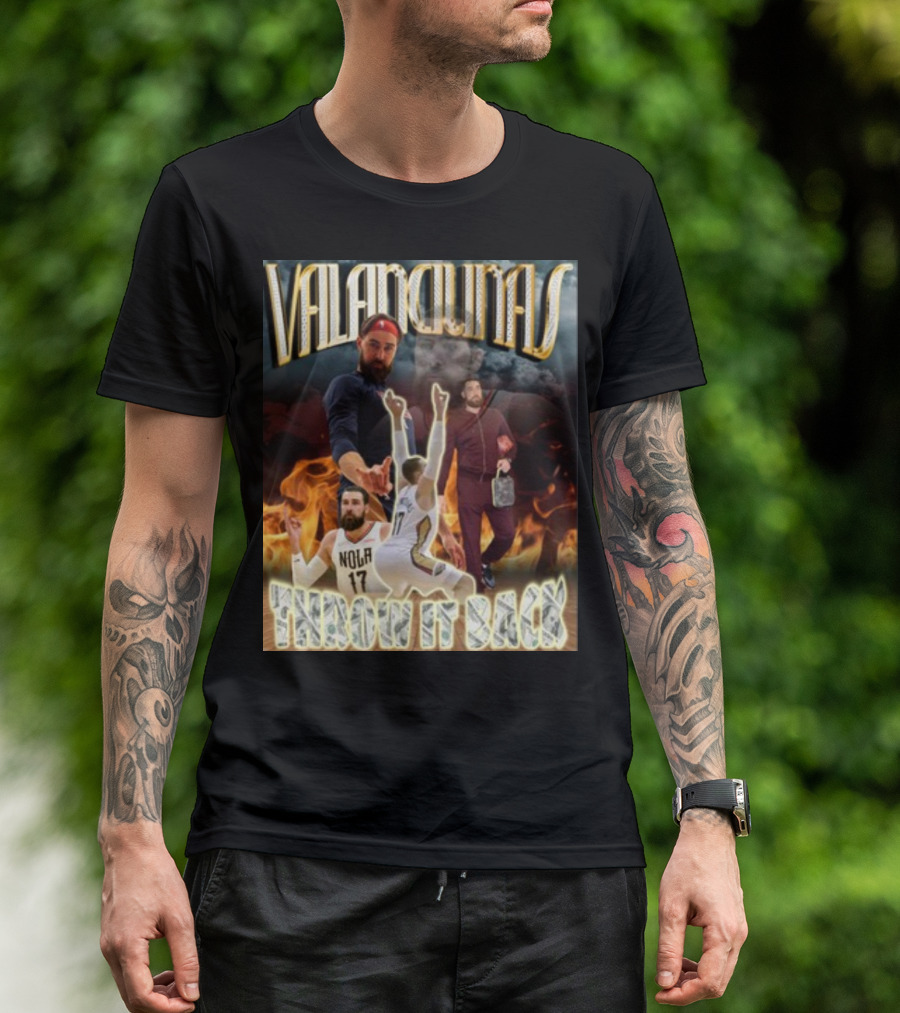 Valanciunas Throw It Back NOLA 17 Basketball Flames T-Shirt