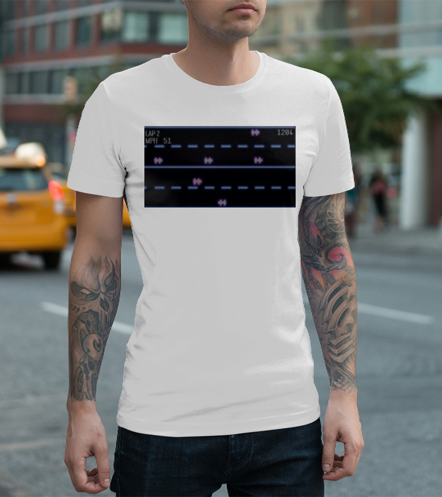 Midnight Motorist Game Lap 2 Mph 51 Score 1204 Retro Racing Pixels T-Shirt