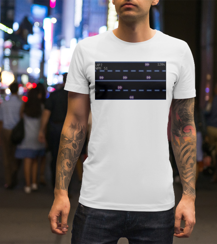 Midnight Motorist Game Lap 2 Mph 51 Score 1204 Retro Racing Pixels T-Shirt