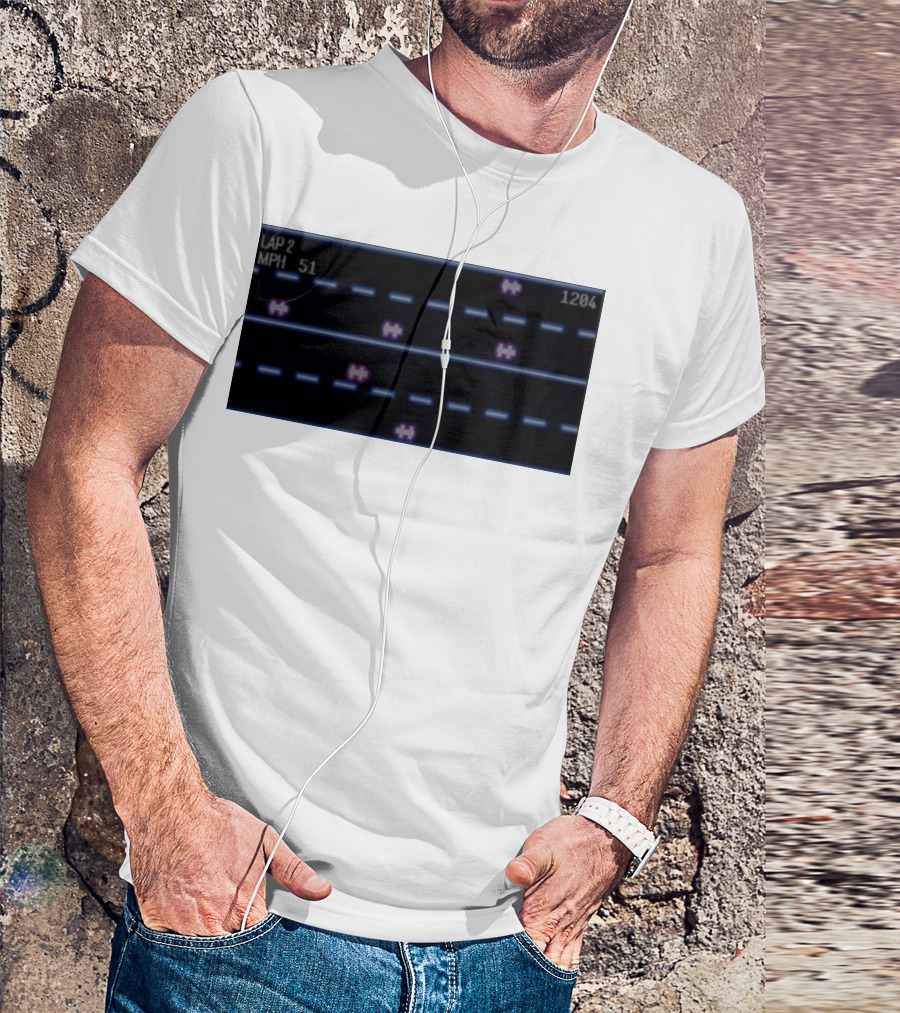 Midnight Motorist Game Lap 2 Mph 51 Score 1204 Retro Racing Pixels T-Shirt