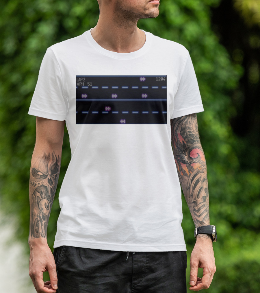 Midnight Motorist Game Lap 2 Mph 51 Score 1204 Retro Racing Pixels T-Shirt