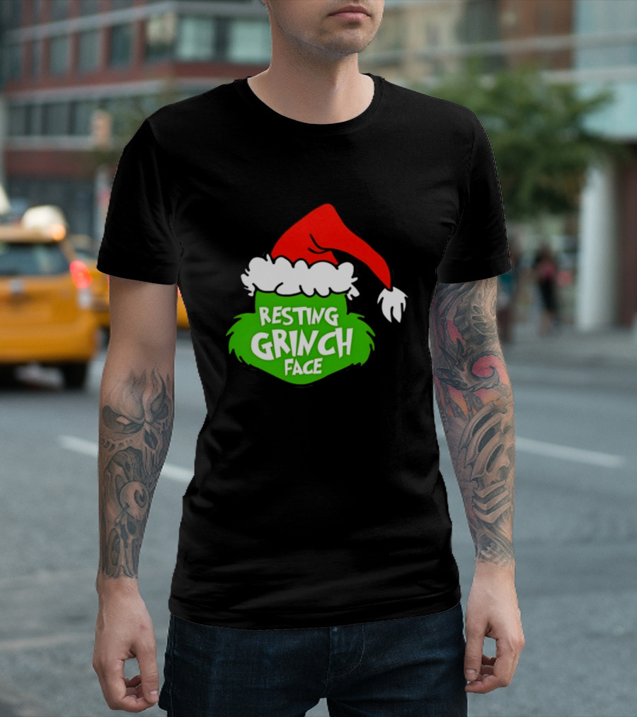 Resting Grinch Face Santa Hat Christmas T-Shirt