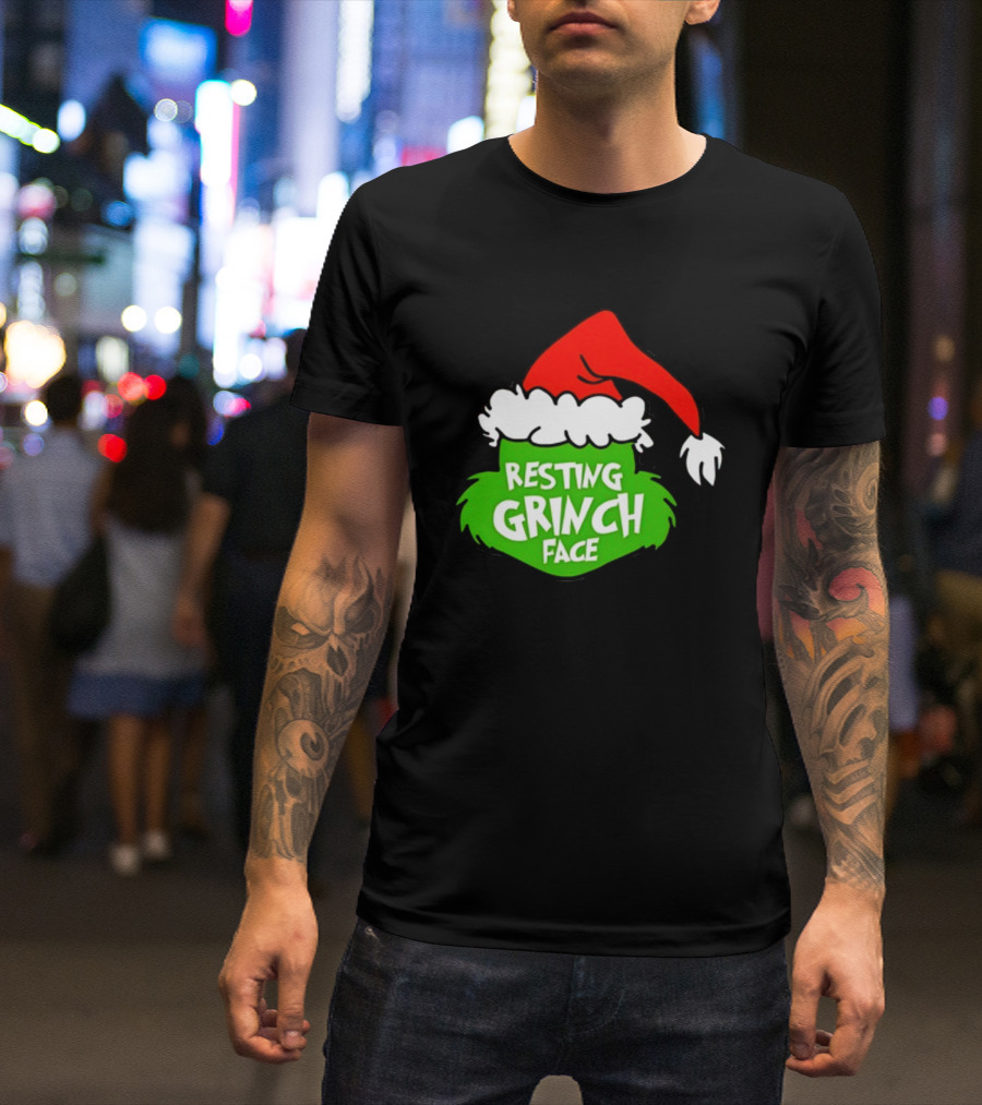 Resting Grinch Face Santa Hat Christmas T-Shirt