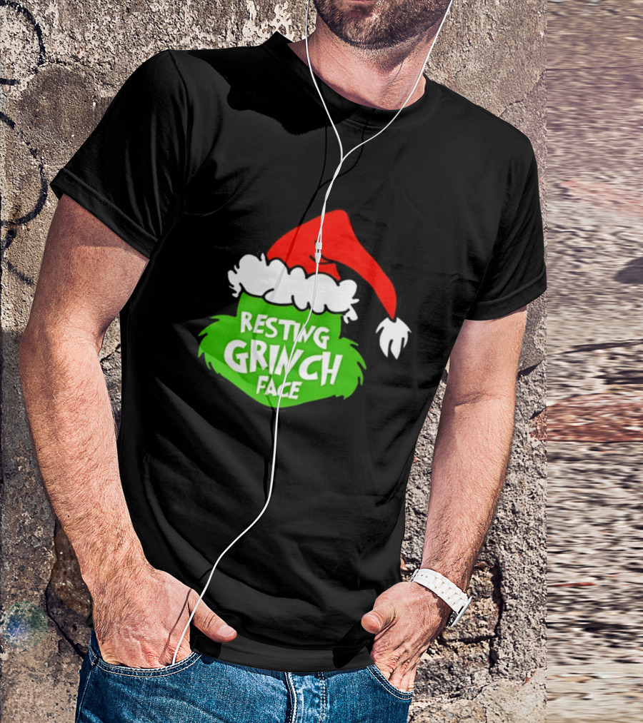Resting Grinch Face Santa Hat Christmas T-Shirt