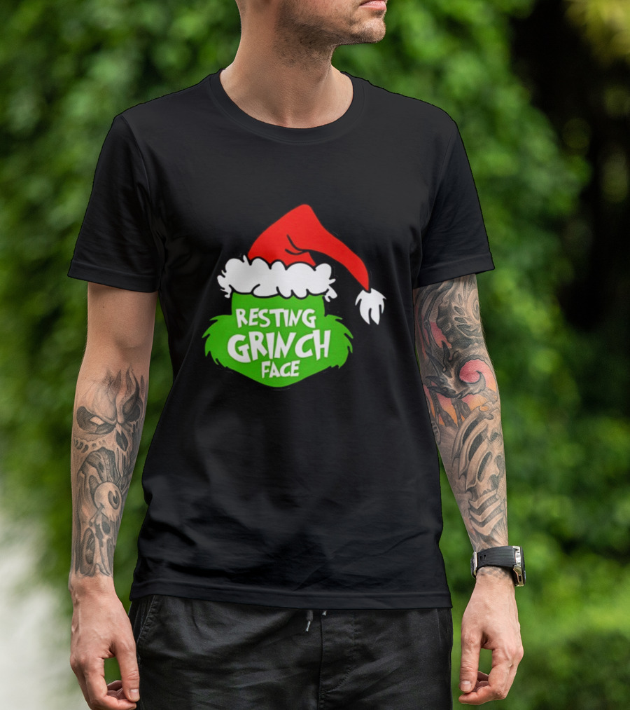 Resting Grinch Face Santa Hat Christmas T-Shirt