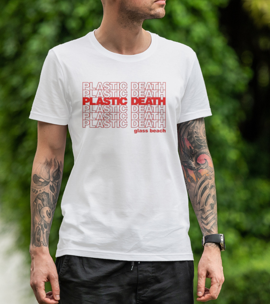 Plastic Death Glass Beach Repeated Text Ringer T-Shirt