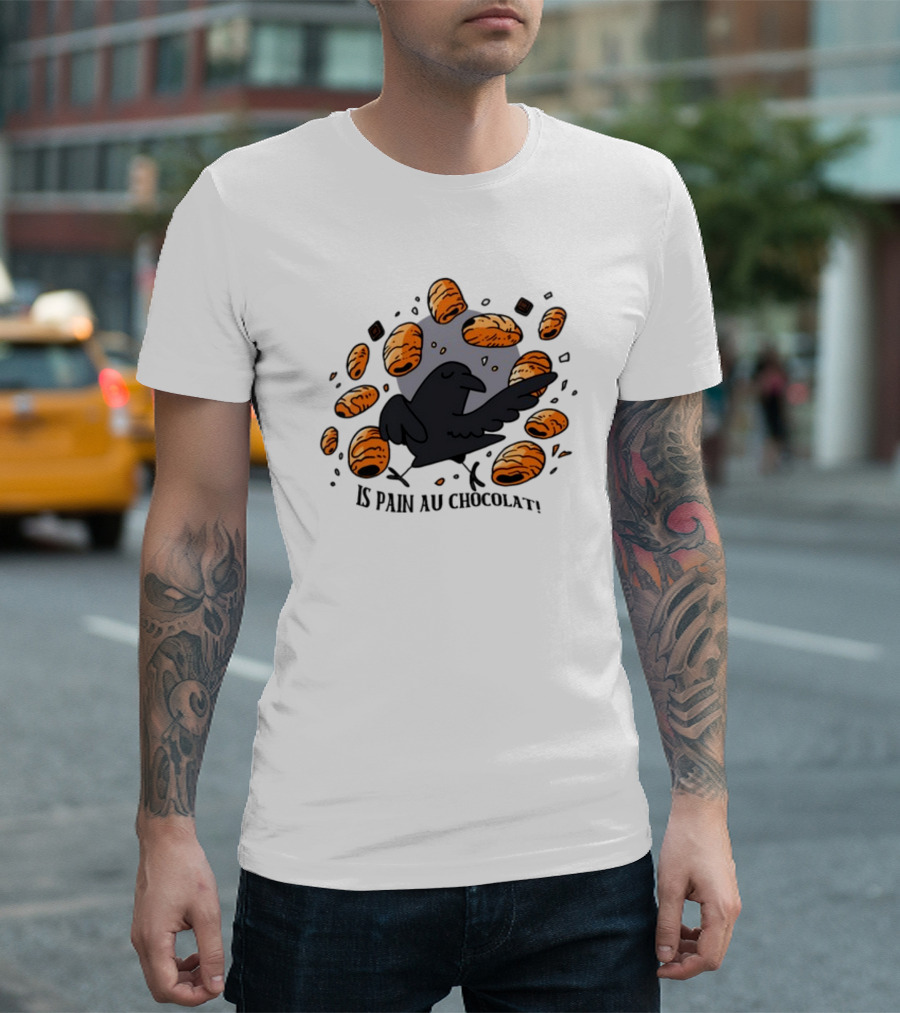 Bird Surrounded by Pain Au Chocolat Pastries T-Shirt