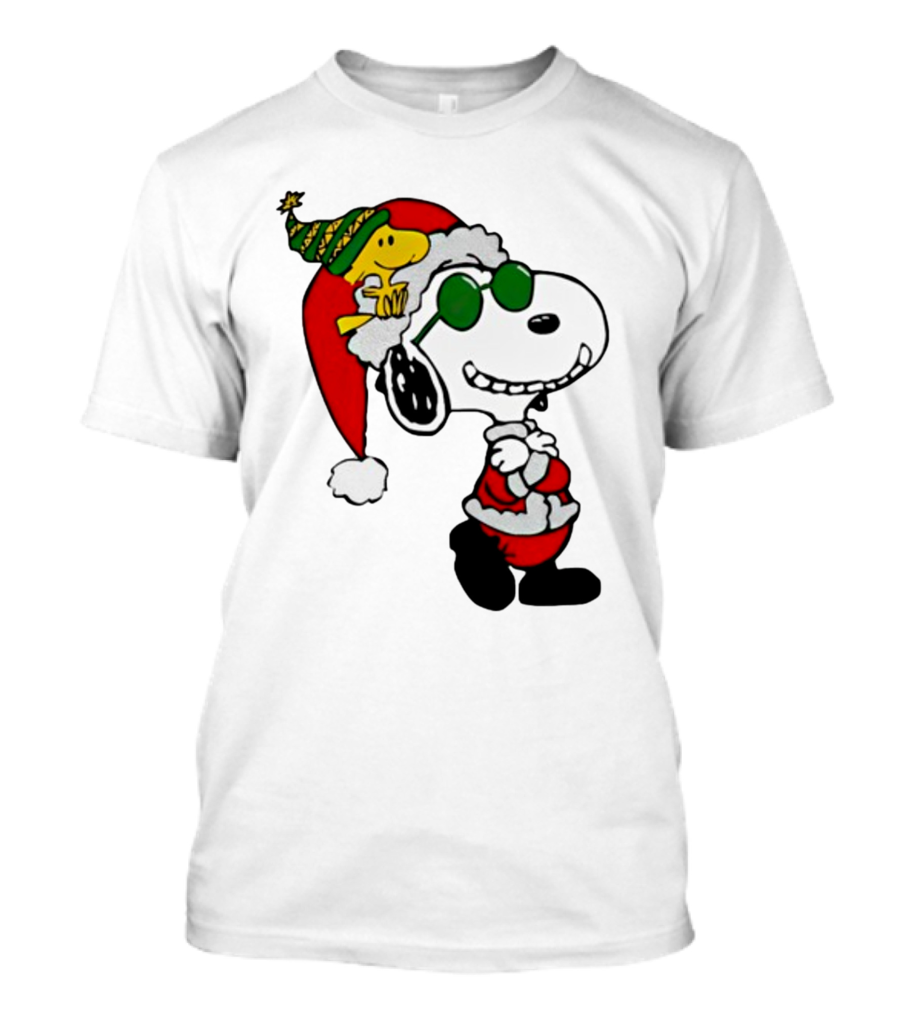 Snoopy And Woodstock Peanuts Merry Christmas Santa Hat And Sunglasses T-Shirt