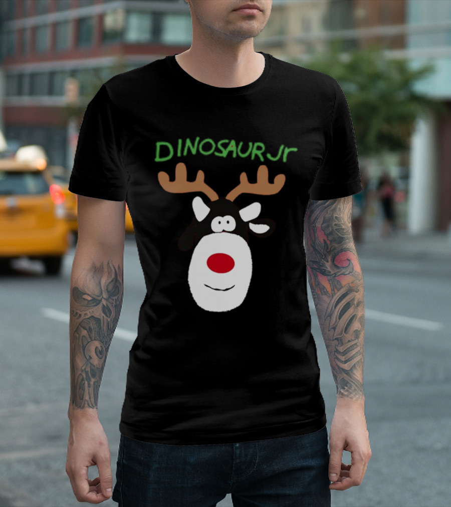 Dinosaur Jr Reindeer with Red Nose and Antlers T-Shirt