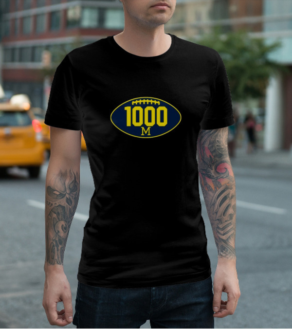 Mden Michigan 1000 Wins Football M Logo Oval T-Shirt