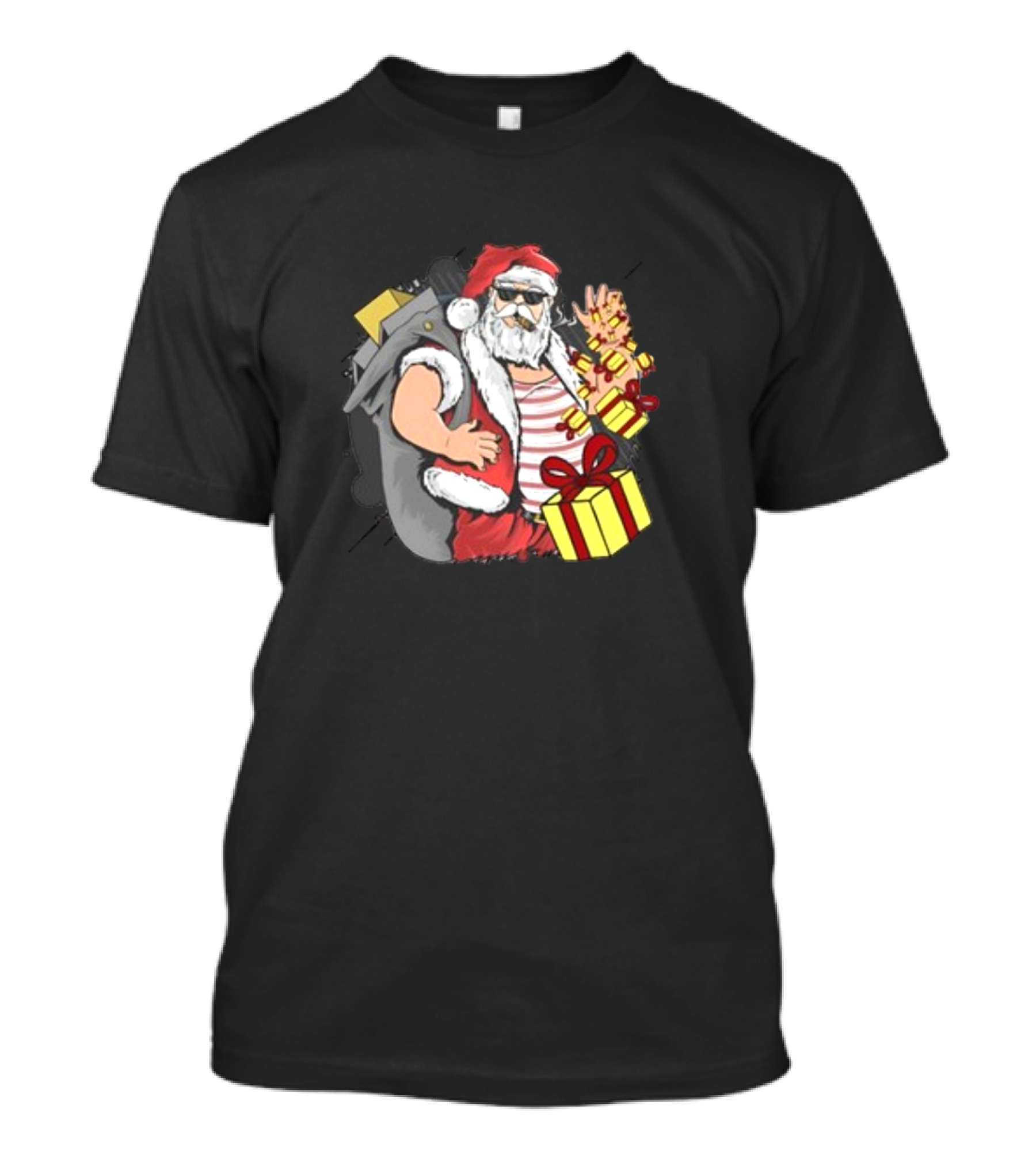 Santa Claus Christmas Cool Gift Vibe With Sunglasses And Peace Sign T-Shirt