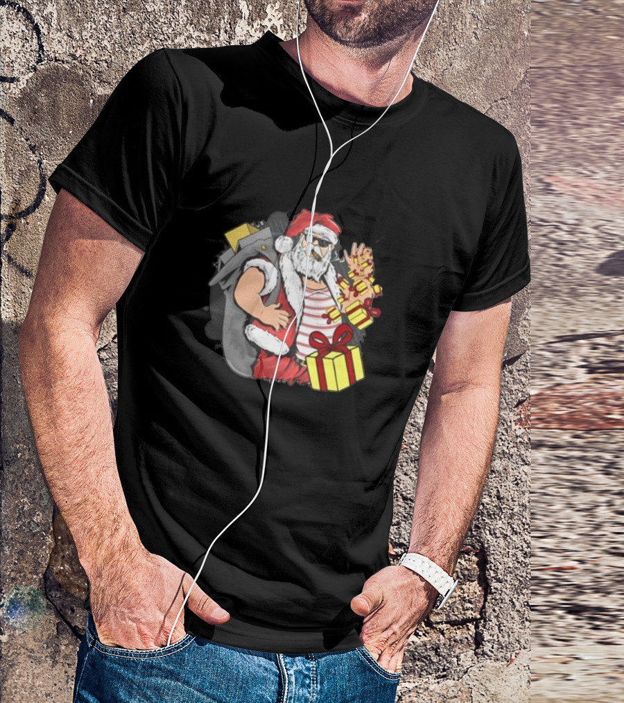 Santa Claus Christmas Cool Gift Vibe With Sunglasses And Peace Sign T-Shirt