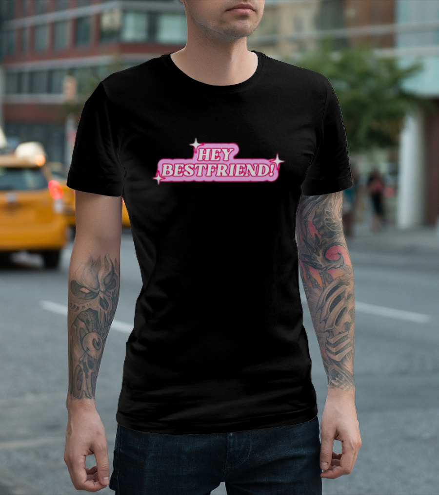 Alana Lintao Hey Bestfriend Pink Sparkle Text T-Shirt