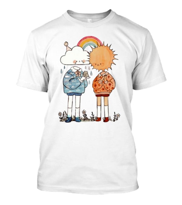 The Joy Of Finding A Little Frog With Cloud And Sun Friends Under A Rainbow T-Shirt