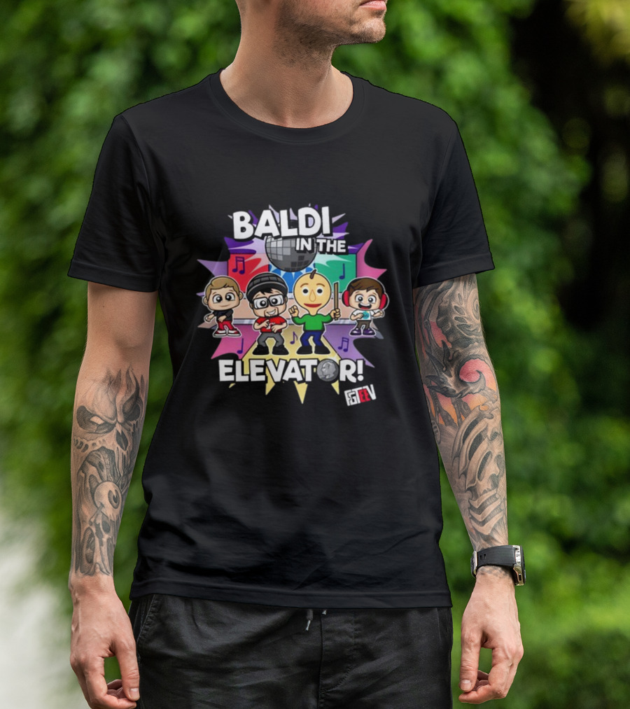 Baldi In The Elevator FGTEEV Characters With Disco Ball And Music Notes T-Shirt