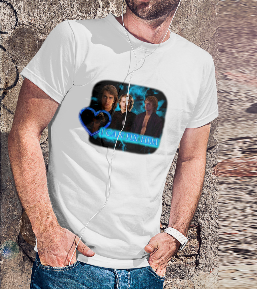 I Can Fix Him Anakin Blue Heart Lightning Background T-Shirt