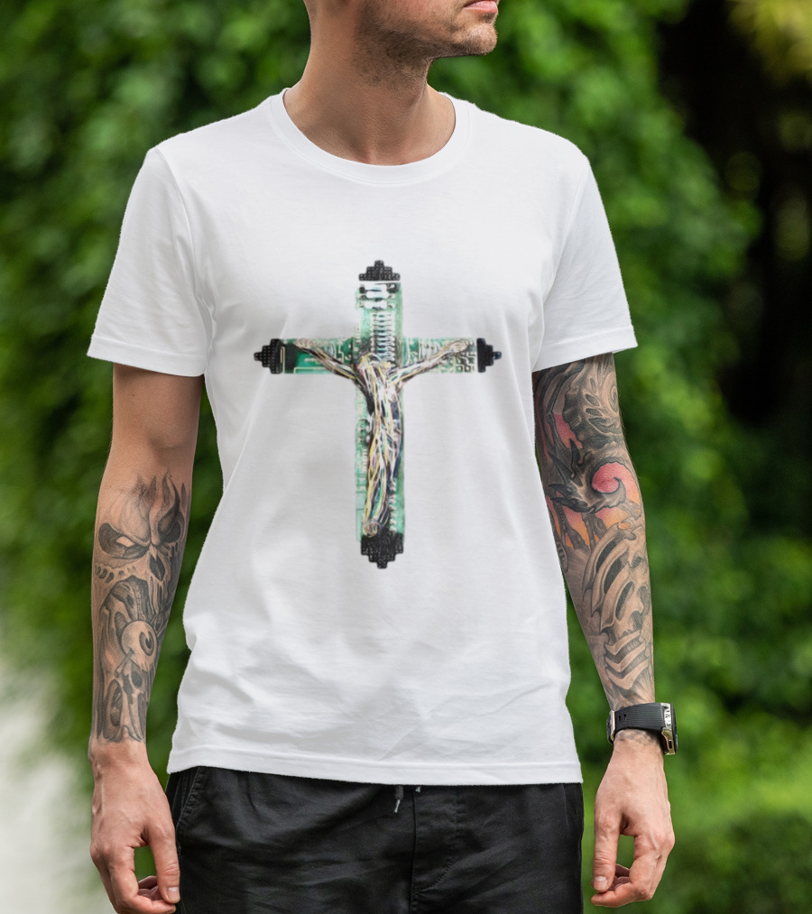 Nawafers The Cross Hardware Circuit Crucifix T-Shirt