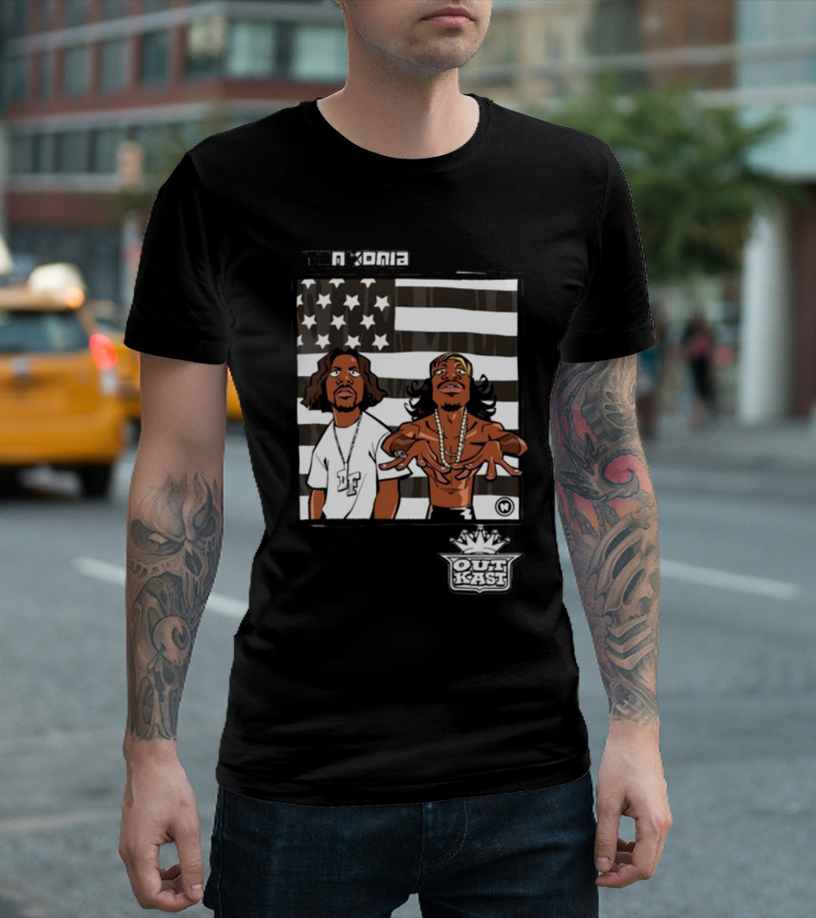 Stankonia Outkast Cartoon Style Stars And Stripes Duo Art By Nuri Durr T-Shirt