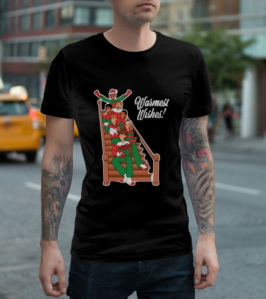 Warmest Wishes Holiday Family Celebration on Stairs T-Shirt