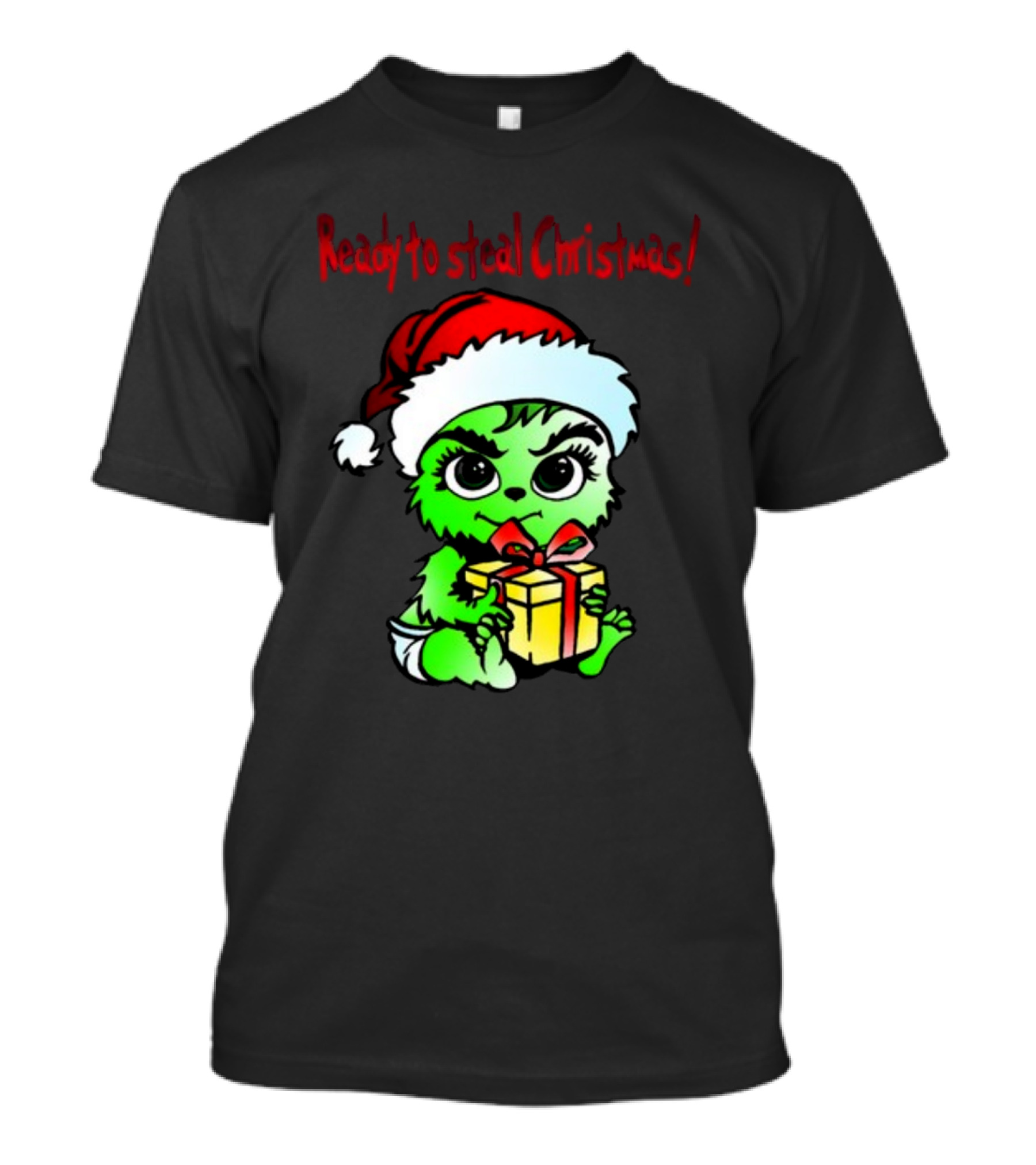 Cathygraphics3 Ready To Steal Christmas Green Santa Hat Gift T-Shirt