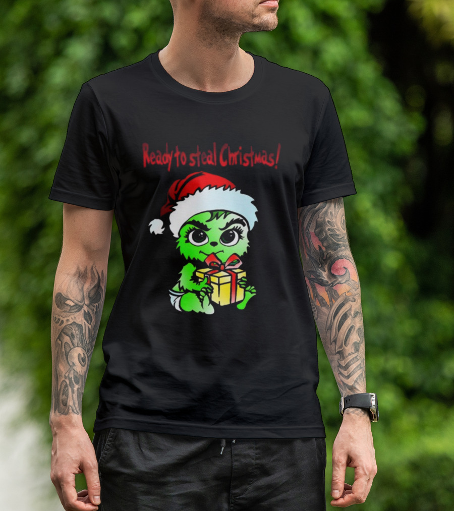 Cathygraphics3 Ready To Steal Christmas Green Santa Hat Gift T-Shirt