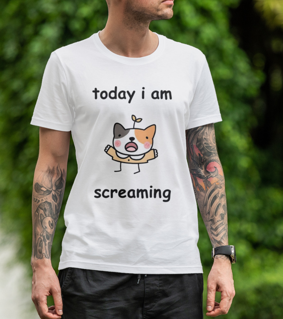 Today I Am Screaming Corgi Cartoon With Leaf Sprout T-Shirt
