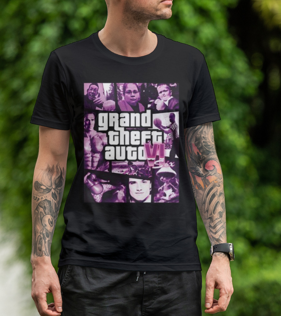 Grand Theft Auto VI Six Galleryno8 Purple Collage T-Shirt
