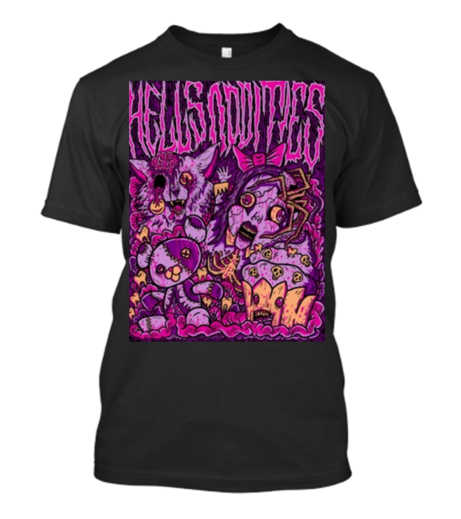 Hells Oddities Creepy Doll Zombie Cupcake Cat Monster Bits N' Pieces T-Shirt