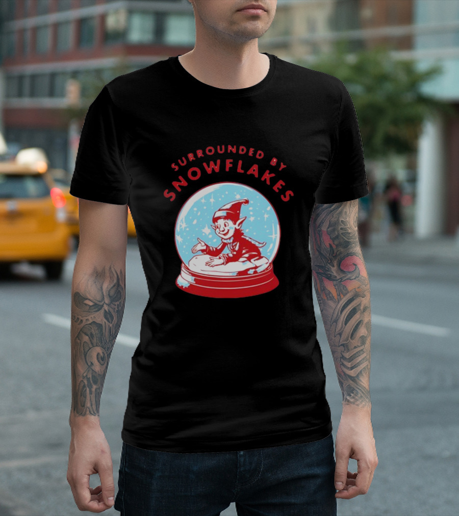 Surrounded By Snowflakes Elf Inside Snow Globe Winter Scene T-Shirt