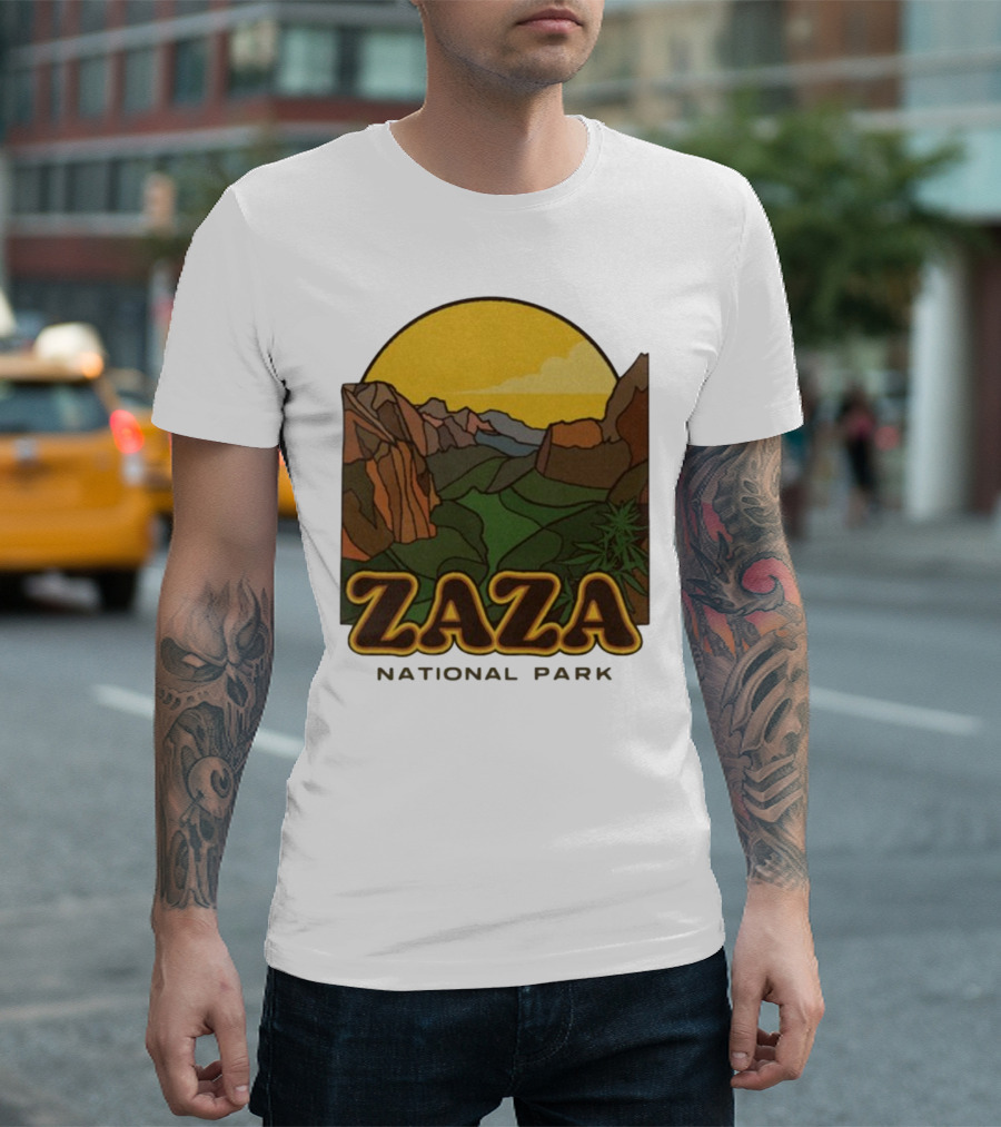 Zaza National Park Vintage Landscape with Mountains and Yellow Sunset T-Shirt