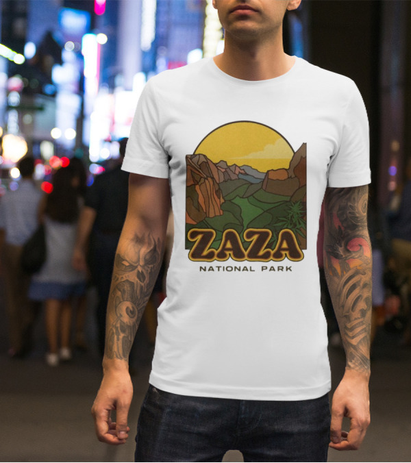 Zaza National Park Vintage Landscape With Mountains And Yellow Sunset T-Shirt