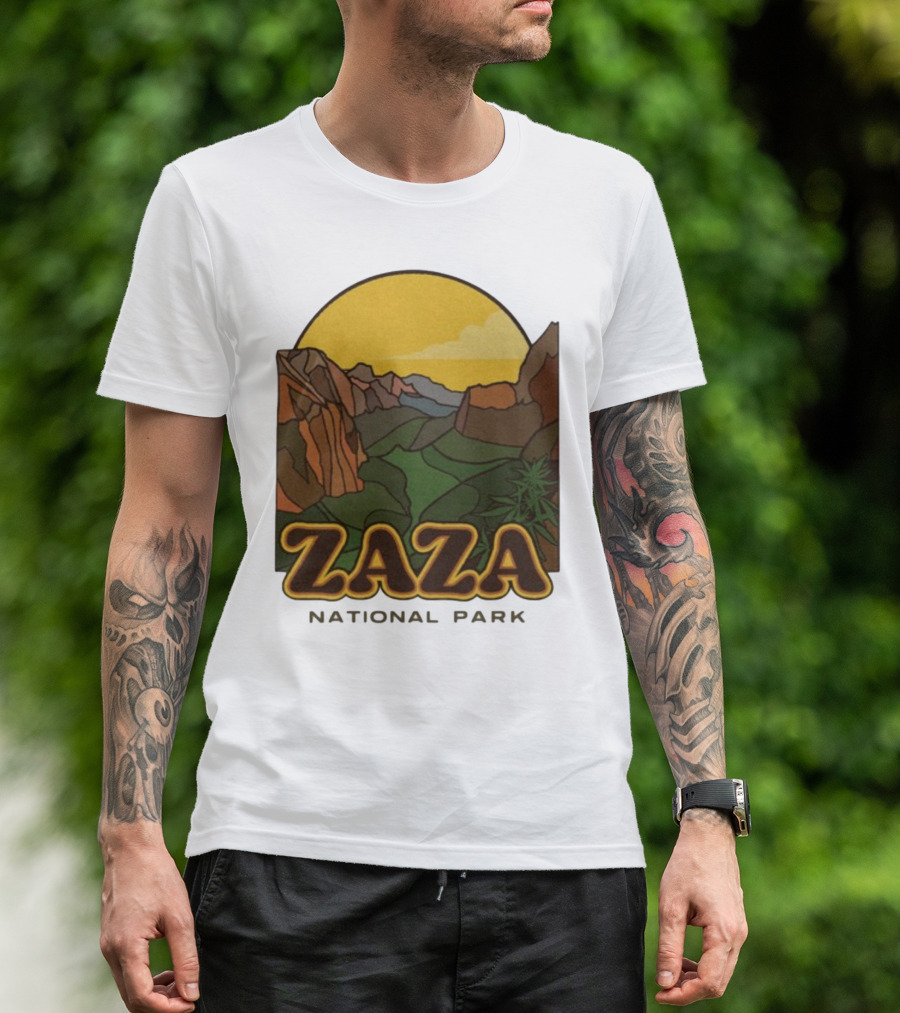 Zaza National Park Vintage Landscape With Mountains And Yellow Sunset T-Shirt
