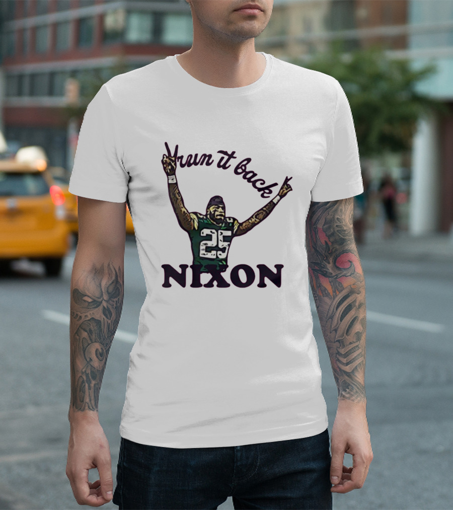 Run It Back Nixon Number 25 Football Victory Pose T-Shirt
