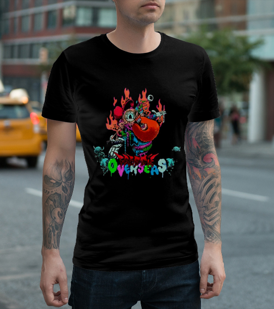 Freddie Overseas Onlepine Psychedelic Cartoon Creature with Flames T-Shirt