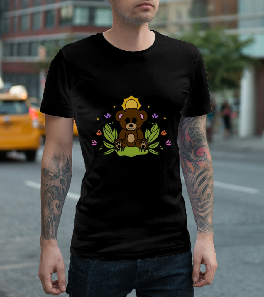 Take It Easy On Yourself Themindfulbutterflyy Bear with Flowers and Sunburst T-Shirt