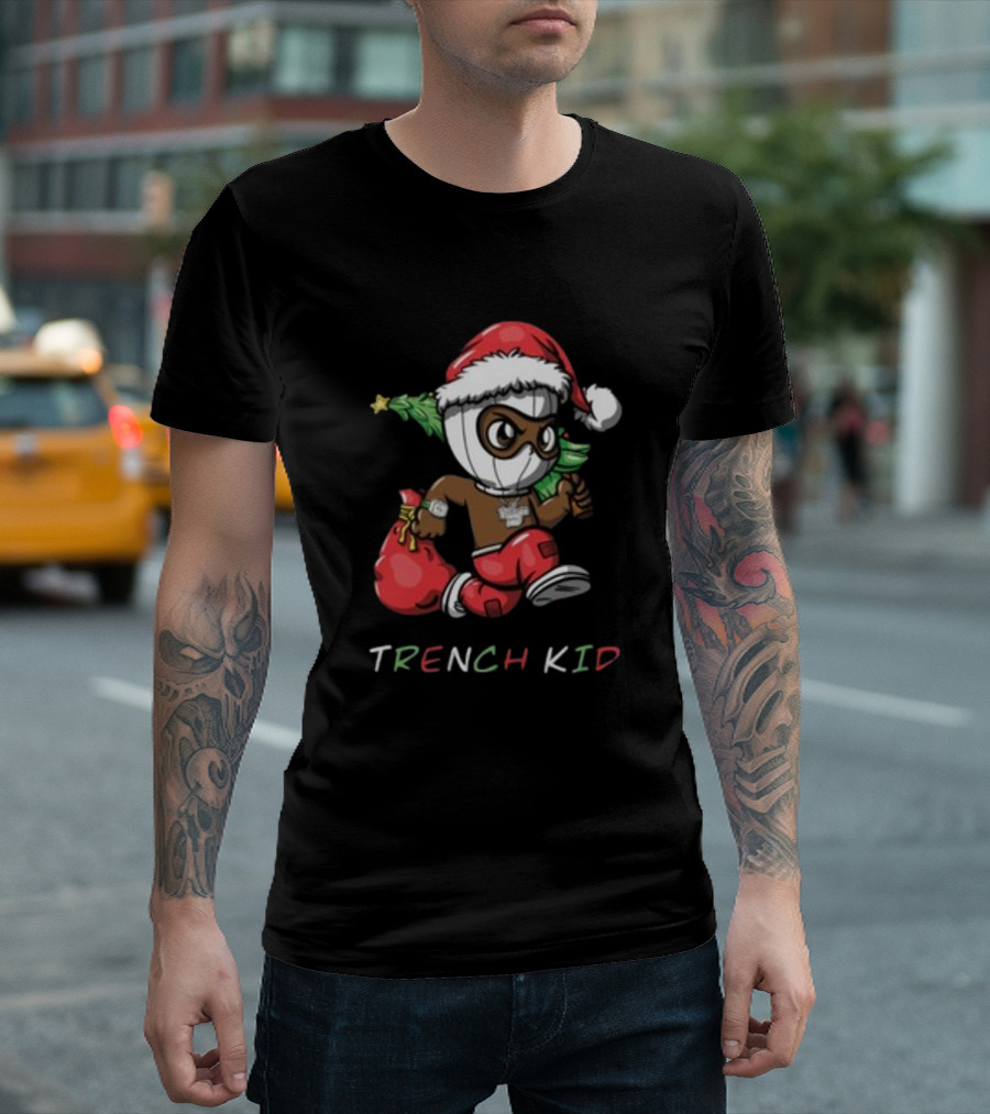 Exclusive Lil Tjay Trench Kid Christmas Santa Costume Running Tree T-Shirt