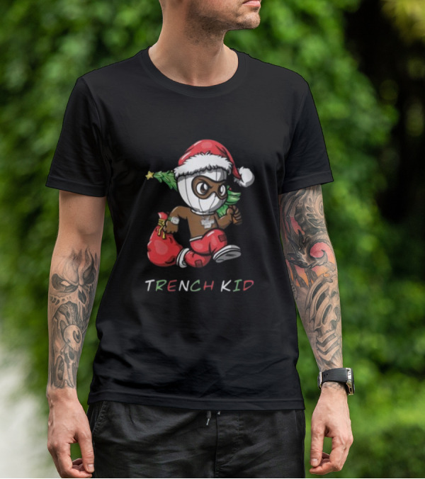 Exclusive Lil Tjay Trench Kid Christmas Santa Costume Running Tree T-Shirt