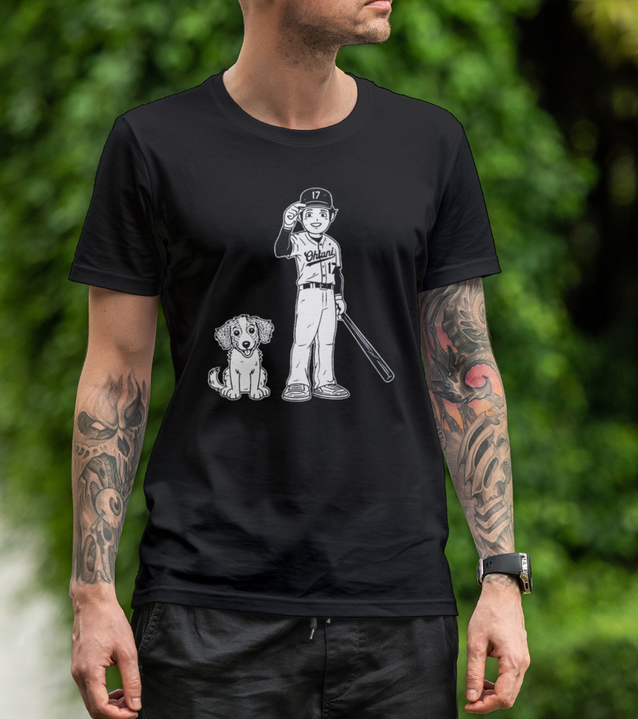 Rotowear Shohei Ohtani 17 Baseball And Dog T-Shirt