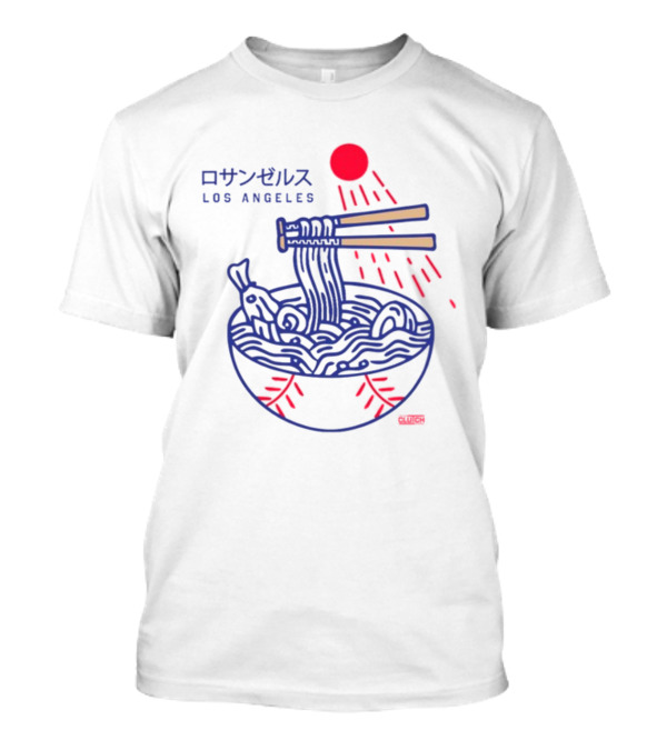 Los Angeles Ramen Bowl With Chopsticks Under Red Sun - Intheclutch Chavez T-Shirt