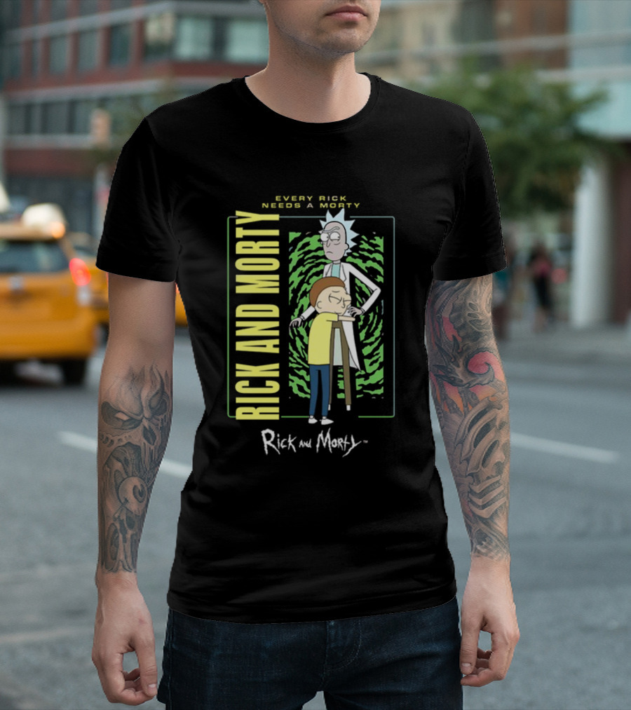 Every Rick Needs A Morty Rick And Morty Portal Green Background Duo T-Shirt